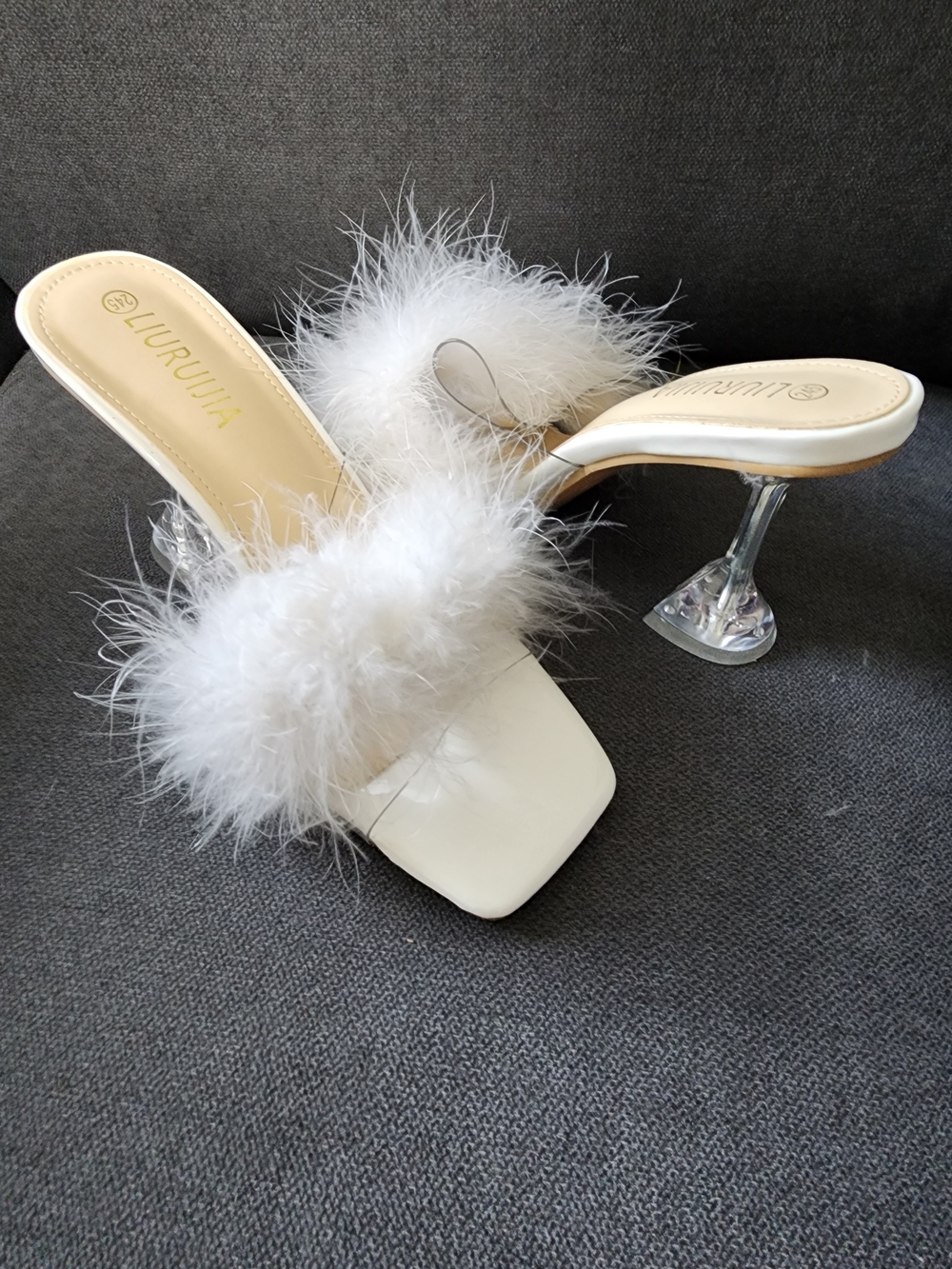 White Feather Slide Heels